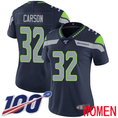 Seattle Seahawks Limited Navy Blue Women Chris Carson Home Jersey NFL Football #32 100th Season Vapor Untouchable->youth nfl jersey->Youth Jersey
